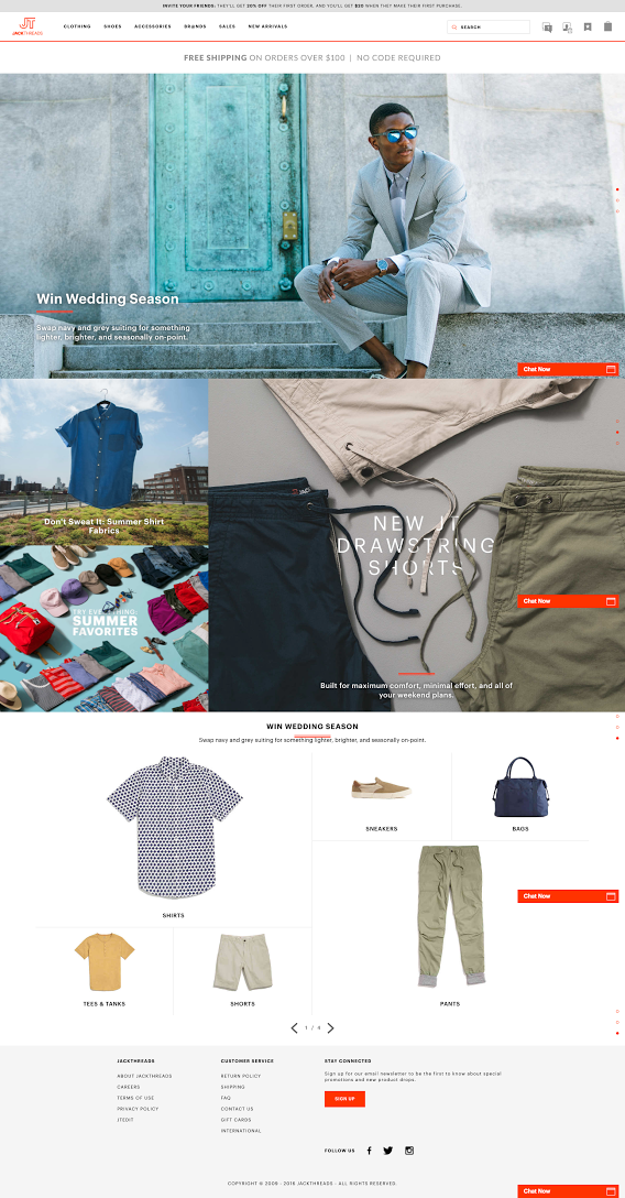 The JackThreads storefront homepage as it looked in its heyday